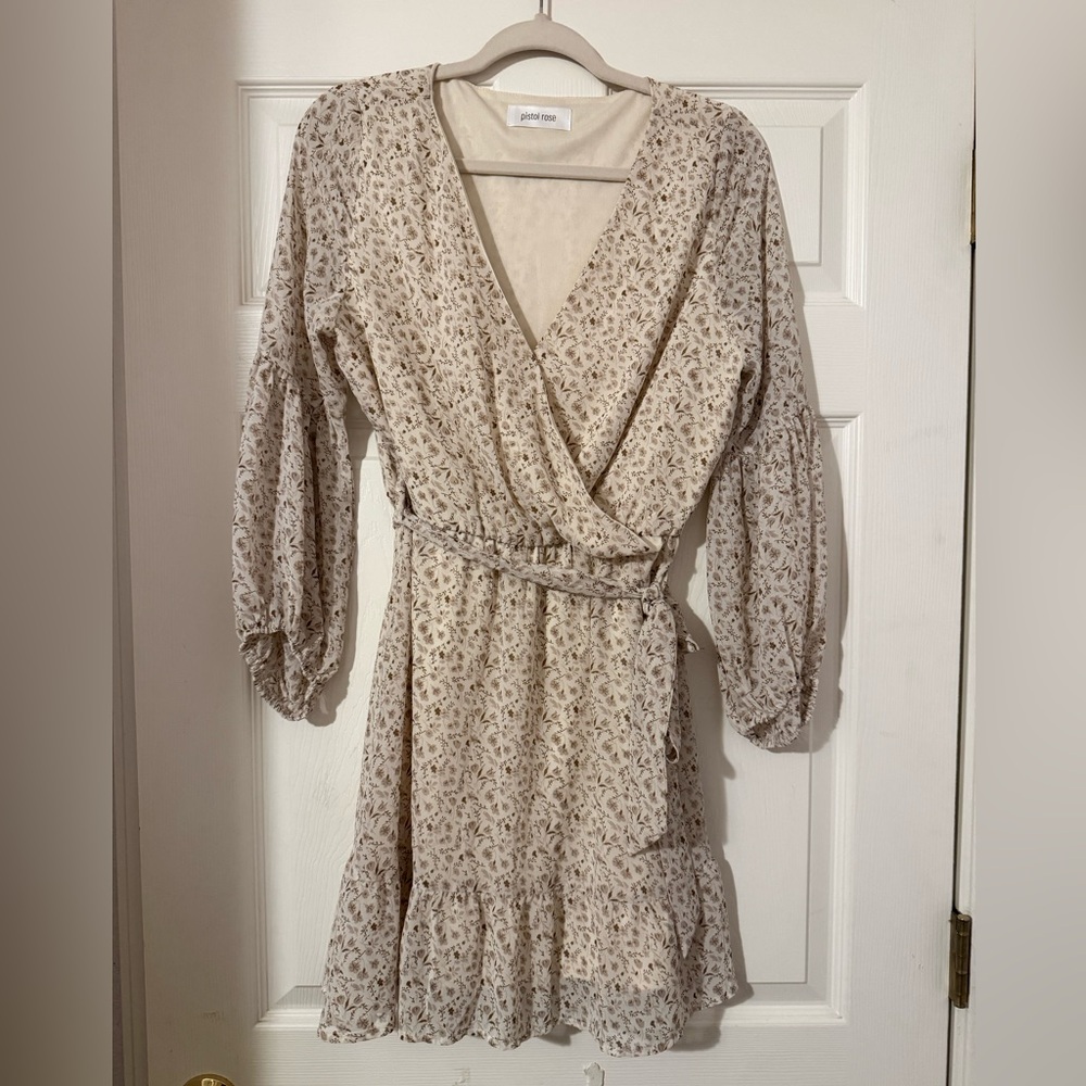 Floral Wrap Mini Dress in Cream